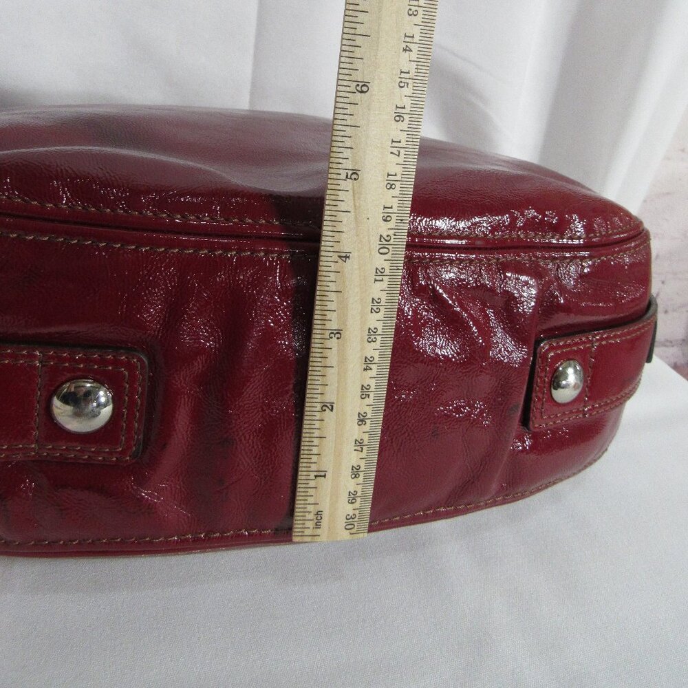 COACH ZOE EDITORIAL BAG XL  12 x 14 x 4 Burgundy Red Patent Leather Shoulder Bag - Picture 9 of 11